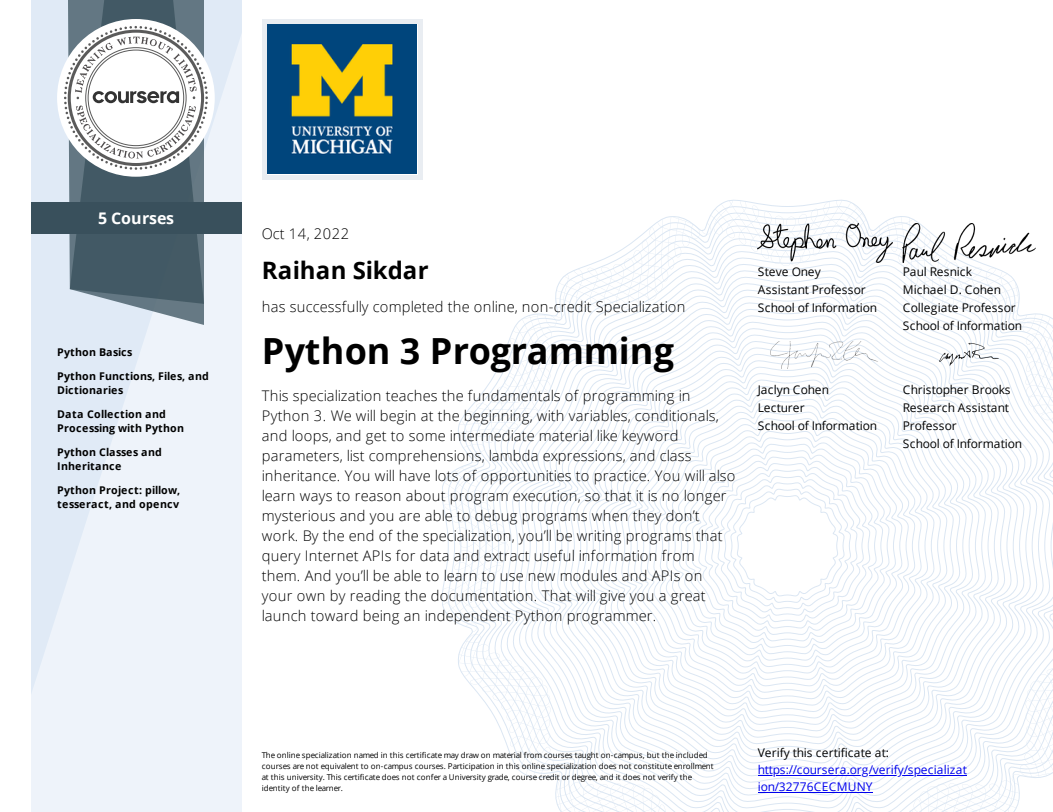 Python certificate